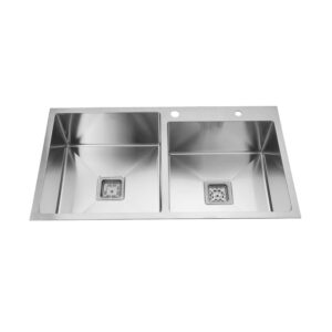 SS 340(18/8) Grade Handcrafted Sink Double Bowl With Tap Hole